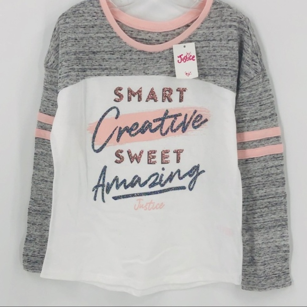 Justice Long Sleeve Tee Grey White Girl 8